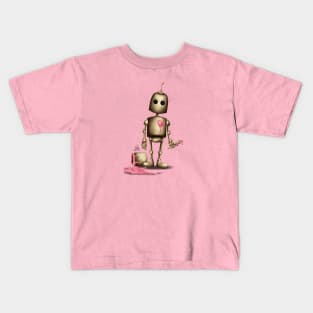 Robot with pink heart Kids T-Shirt